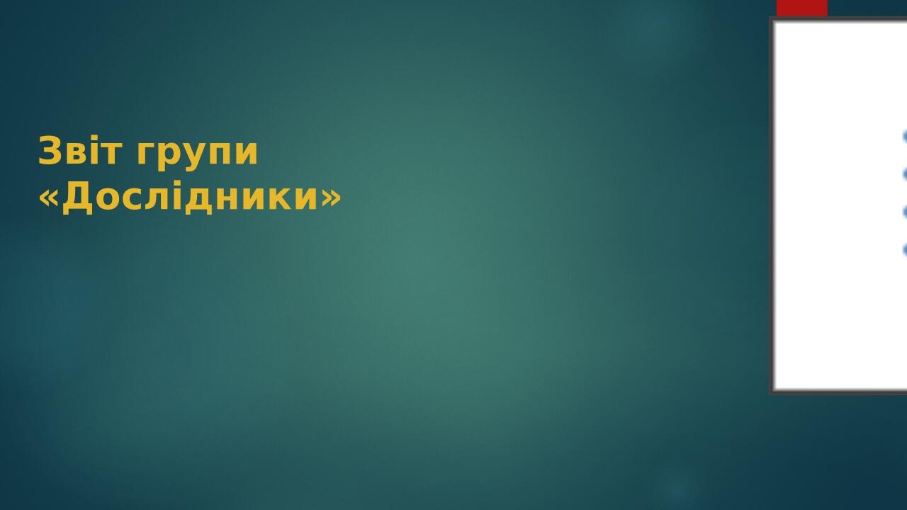 Звіт групи «Дослідники»