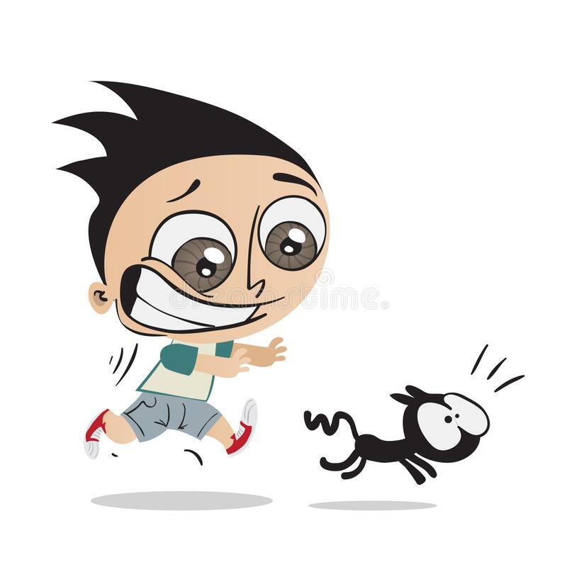 Kid Running after Black Cat Stock Vector - Illustration of feline, terrified: 132077010