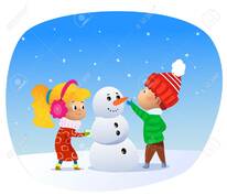 Vector Illustration Of Cartoon Kids Making Snowman. Cartoon Royalty Free Cliparts, Vectors, And Stock Illustration. Image 126555825.