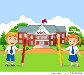 Cartoon school kids in the school yard - Stock Illustration [56861016] - PIXTA