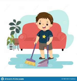 Cartoon of a Little Boy Sweeping the Floor. Kids Doing Housework Chores at Home Concept Stock Vector - Illustration of helping, housekeeping: 198013814