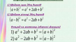 Добуток різниці та суми двох виразів. Квадрат суми та різниці двох виразів