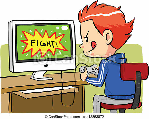 Playing computer games. A boy playing computer games using joystick controller. vector eps8 file. | CanStock