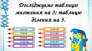 Конспект уроку з математики 2 клас НУШ (Тема: Досліджуємо таблицю множення числа 3; таблицю ділення на 3)
