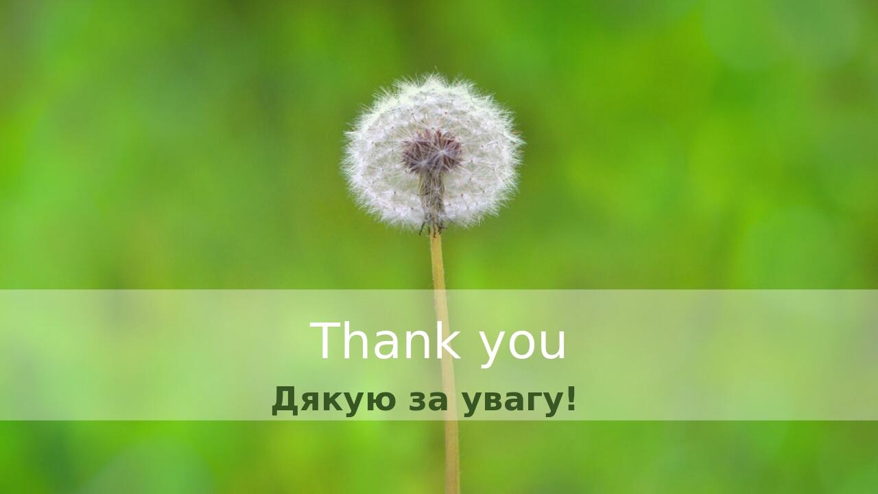 Thank you Дякую за увагу! Thank you Insert your subtitle here