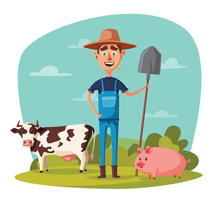 Funny Farmer Cartoon Vector Illustration Stock Illustration - Download Image Now - iStock