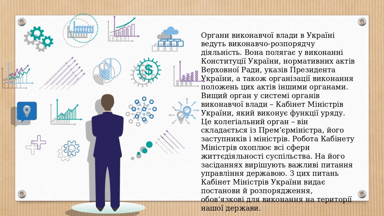 Органи виконавчої влади в Україні ведуть виконавчо-розпорядчу діяльність. Вона полягає у виконанні Конституції України, нормативних актів Верховної...