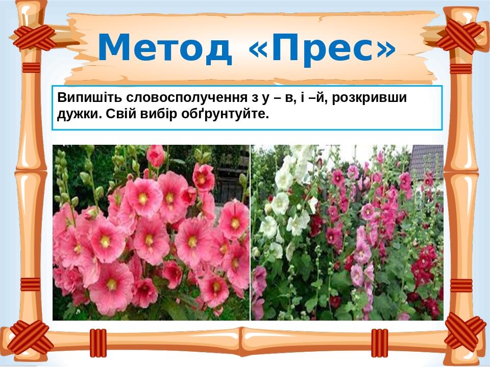 Метод «Прес» Випишіть словосполучення з у – в, і –й, розкривши дужки. Свій вибір обґрунтуйте.
