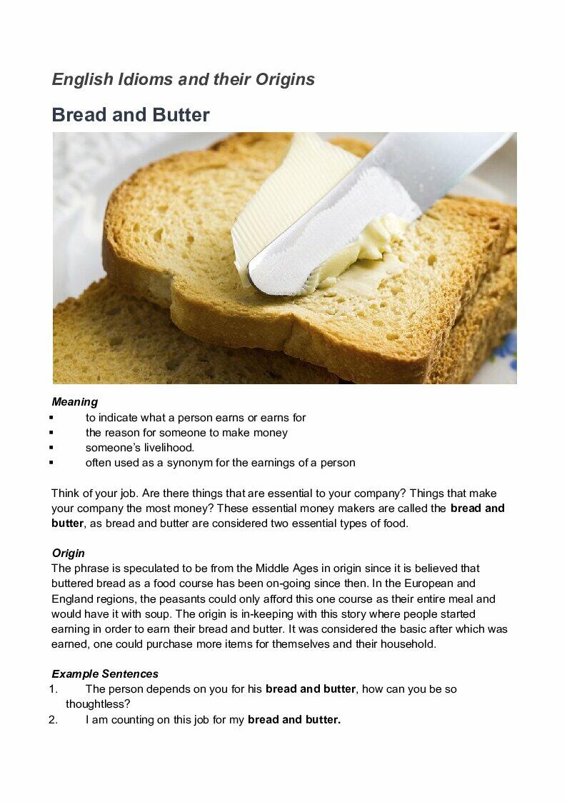 English Idioms and their Origins. Bread and Butter Інші методичні
