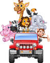 Animals driving cars cartoon vector free download