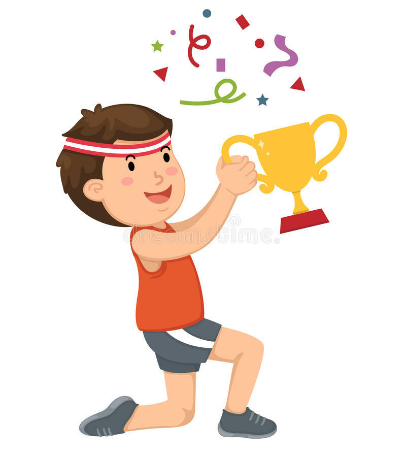 Boy Champion with His Trophy Stock Vector - Illustration of people, flag: 44637687