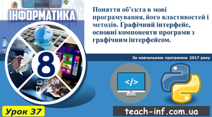 Поняття об’єкта в мові програмування, його властивостей і методів. Графічний інтерфейс, основні компоненти програми з графічним інтерфейсом. 