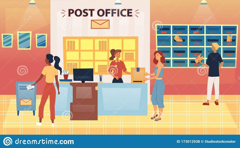 Post Office, Postage, Mail Delivery Service Concept. Girl Putting Letter into Mailbox, Man Putting Letter into PO Box Stock Vector - Illustration of logistics, deliver: 173012938