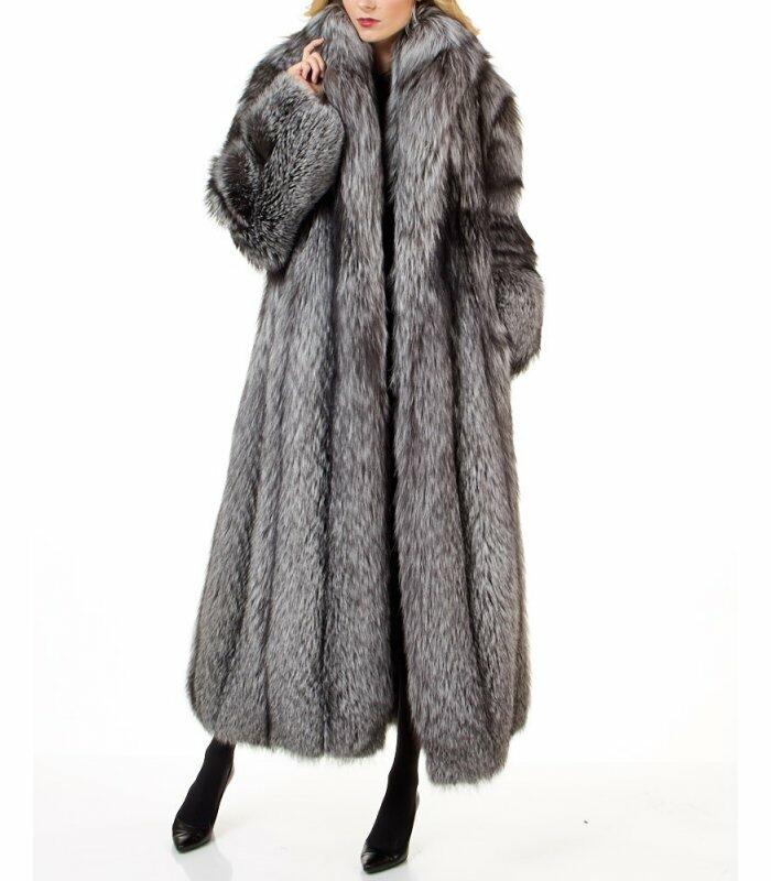 Women's Full Length Silver Fox Fur Coat: FurSource.com